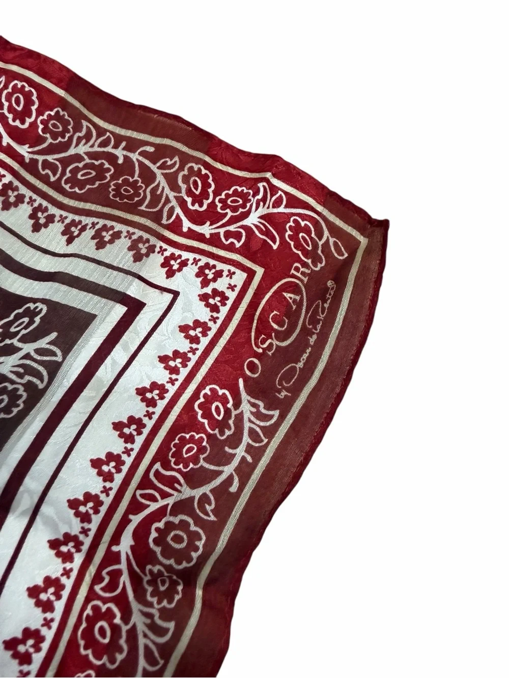 Oscar by Oscar De La Renta Red and Cream Patchwork Design Square Scarf